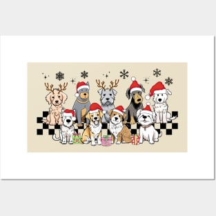 Dog Lover Christmas Lights Dog Mom Black Checkered Posters and Art